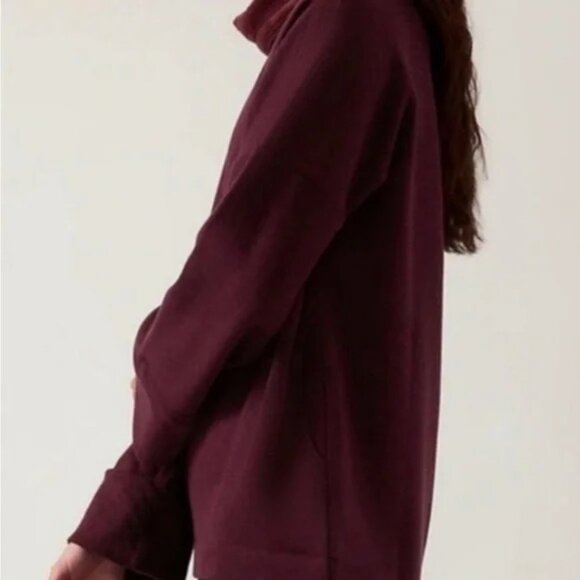 Athleta Sweatshirt M Cozy Karma Funnel Sweater Size M NWOT $129 Spiced Cabernet - Picture 3 of 7